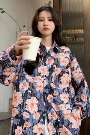 Floral Long Sleeve Beach Shirt for Women - Vintage Hawaiian Style Loose Top for Spring 2025 - Trendy Casual Wear