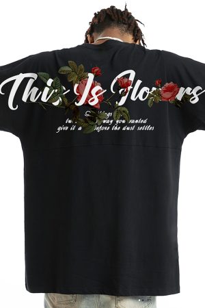 Floral Oversized Short Sleeve T-Shirt for Men - Trendy Loose Batwing Top for Summer, American High Street Style