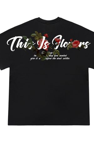 Floral Oversized Short Sleeve T-Shirt for Men - Trendy Loose Batwing Top for Summer, American High Street Style