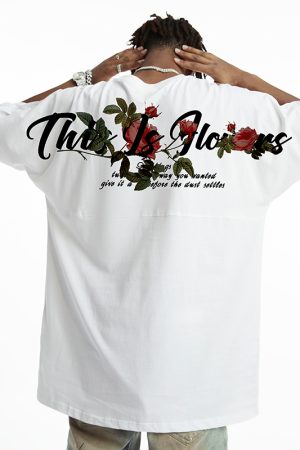 Floral Oversized Short Sleeve T-Shirt for Men - Trendy Loose Batwing Top for Summer, American High Street Style