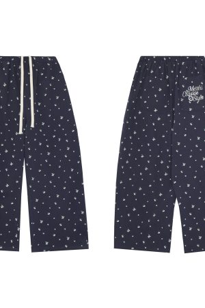 Floral Print High-Waisted Wide-Leg Pants for Men and Women, Casual Loose Straight Embroidered Trousers, Y2K American Style