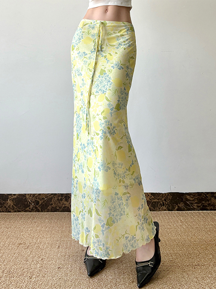 Floral Print Low Waist Straight Tube Skirt - Summer Fresh Atmosphere, Trendy Y2K Style, Perfect for Casual Outings Floral Print Low Waist Straight Tube Skirt - Summer Fresh Atmosphere, Trendy Y2K Style, Perfect for Casual Outings