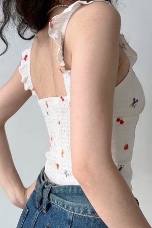 Floral Print One-Shoulder Camisole Top for Women - DIY European American Style Summer Short Tie Top
