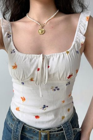 Floral Print One-Shoulder Camisole Top for Women - DIY European American Style Summer Short Tie Top
