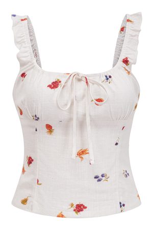 Floral Print One-Shoulder Camisole Top for Women - DIY European American Style Summer Short Tie Top