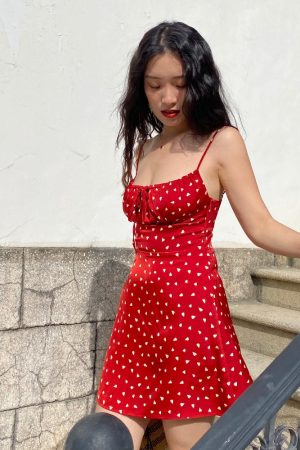 Floral Satin Heart Slip Dress for Women - Sexy Acetic Design, Summer Style, Perfect for Y2K and French Fashion Lovers
