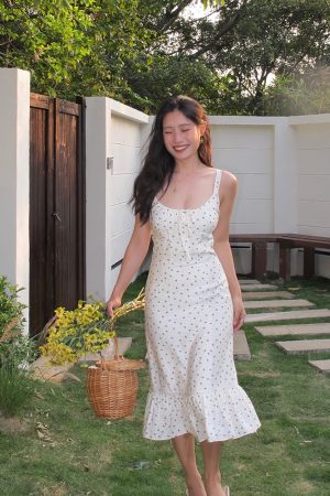 Floral Spaghetti Strap Dress - Sexy Slim Long Dress in French Style, Perfect for Summer, Y2K and 90s Fashion Lovers