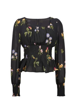 Floral Square Neck Lantern Sleeve Shirt - Vintage-Inspired Paper Doll Top for Spring Summer Vacation - Waist-Cinching Style