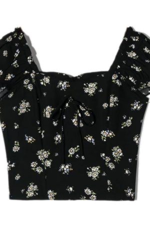 Floral Square-Neck Puff Sleeve Shirt - Retro French Style Short Sleeve Vacation Top for Women - 2025 Spring/Summer Collection