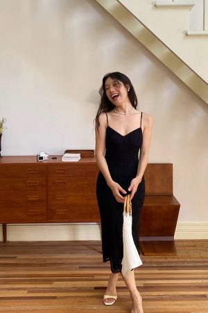 French Lace Camisole Dress with Elastic Mesh Bodycon Skirt - Slim Fit, European American Style, Perfect for Y2K and Chic Occasions