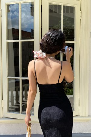 French Lace Camisole Dress with Elastic Mesh Bodycon Skirt - Slim Fit, European American Style, Perfect for Y2K and Chic Occasions