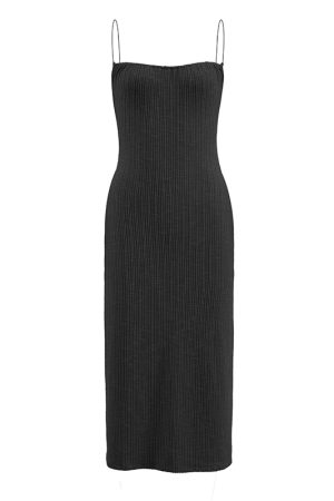 French Pink Spaghetti Strap Dress for Women - Bodycon Slim Fit with Split Skirt - Chic Y2K Style Outfit