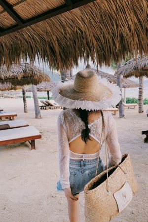 French Retro Deep V-Neck Hollow Back Lace Top - Super Sexy Spring-Summer Vacation Blouse