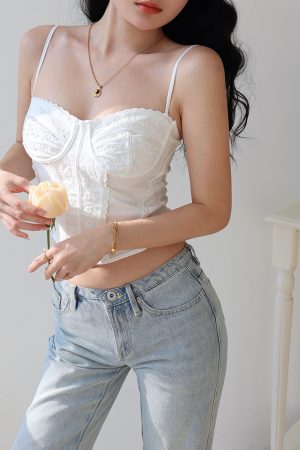 French Retro Embroidered Patchwork Short Vest for Girls - Vacation Style Camisole Top, Trendy Hot Girl Summer Fashion