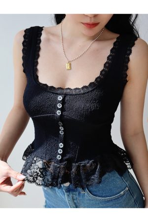 French Retro Lace Trim Waist-Defining Camisole Top for Women - Versatile Vacation Essential in Pure Desire Style