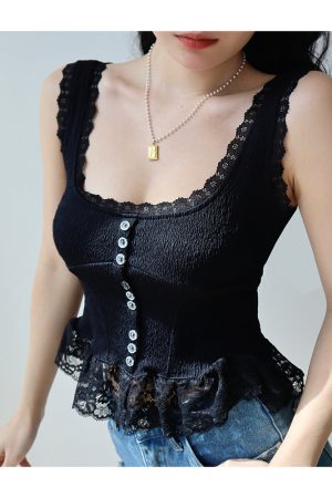 French Retro Lace Trim Waist-Defining Camisole Top for Women - Versatile Vacation Essential in Pure Desire Style