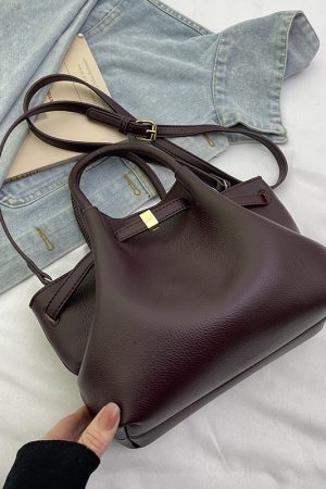 French Retro Lychee Pattern Handbag for Women - 2025 Textured Versatile Shoulder Crossbody Bag, Fashionable Commuting Style