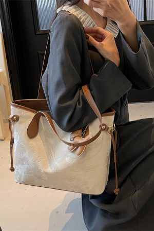 French Retro Matte Color-Blocking Tote Bag for Women - 2025 High-End Commuting Handbag, Embossed Shoulder Bag