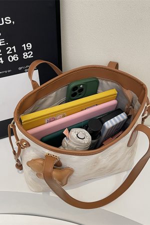 French Retro Matte Color-Blocking Tote Bag for Women - 2025 High-End Commuting Handbag, Embossed Shoulder Bag