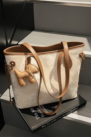 French Retro Matte Color-Blocking Tote Bag for Women - 2025 High-End Commuting Handbag, Embossed Shoulder Bag