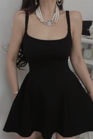 French Retro Square Neck Black Waist-Cinching Camisole Dress for Women - Chenopod Style, Spring/Summer 2025 Vacation Essential