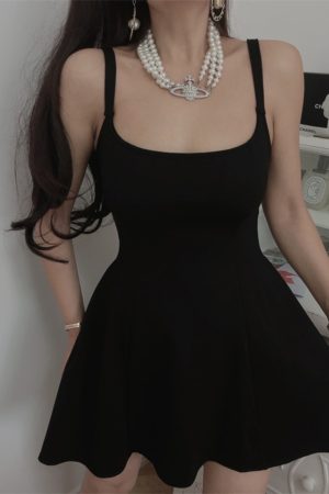 French Retro Square Neck Black Waist-Cinching Camisole Dress for Women - Chenopod Style, Spring/Summer 2025 Vacation Essential