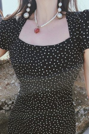 French Romantic Polka Dot Long Dress - Vintage Square Neck Flutter Sleeve Bodycon for Spring/Summer Vacation Style