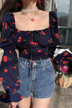 French Square Neck Lantern Sleeve Drawstring Waist Vacation Blouse Top - 2025 Fashion Trend for Effortless Style