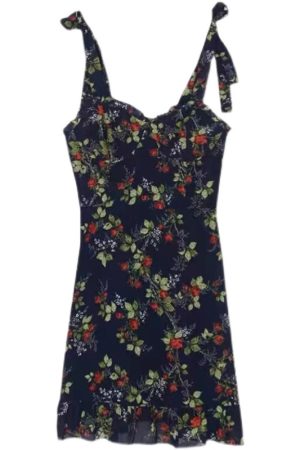 French-Style Black Floral Spaghetti Strap Dress with Vintage Lace-Up, High-Waisted A-Line Design for Women â€“ Chic Summer Fashion
