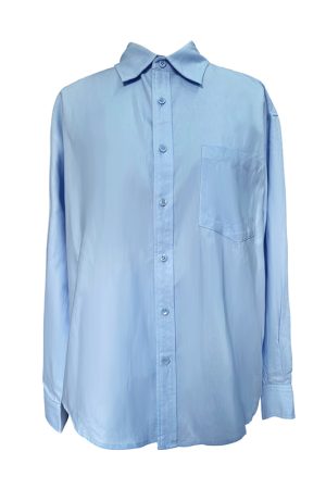 French Style Blue Cotton Shirt Set for Women - Loose Sun Protection Cardigan & A-Line High-Waisted Shorts, Perfect for Summer Outings