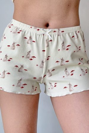 French Sweet Bunny Print Cami Pajama Cardigan and Shorts Loungewear Set for Women – Cute and Comfy Sleepwear Outfit