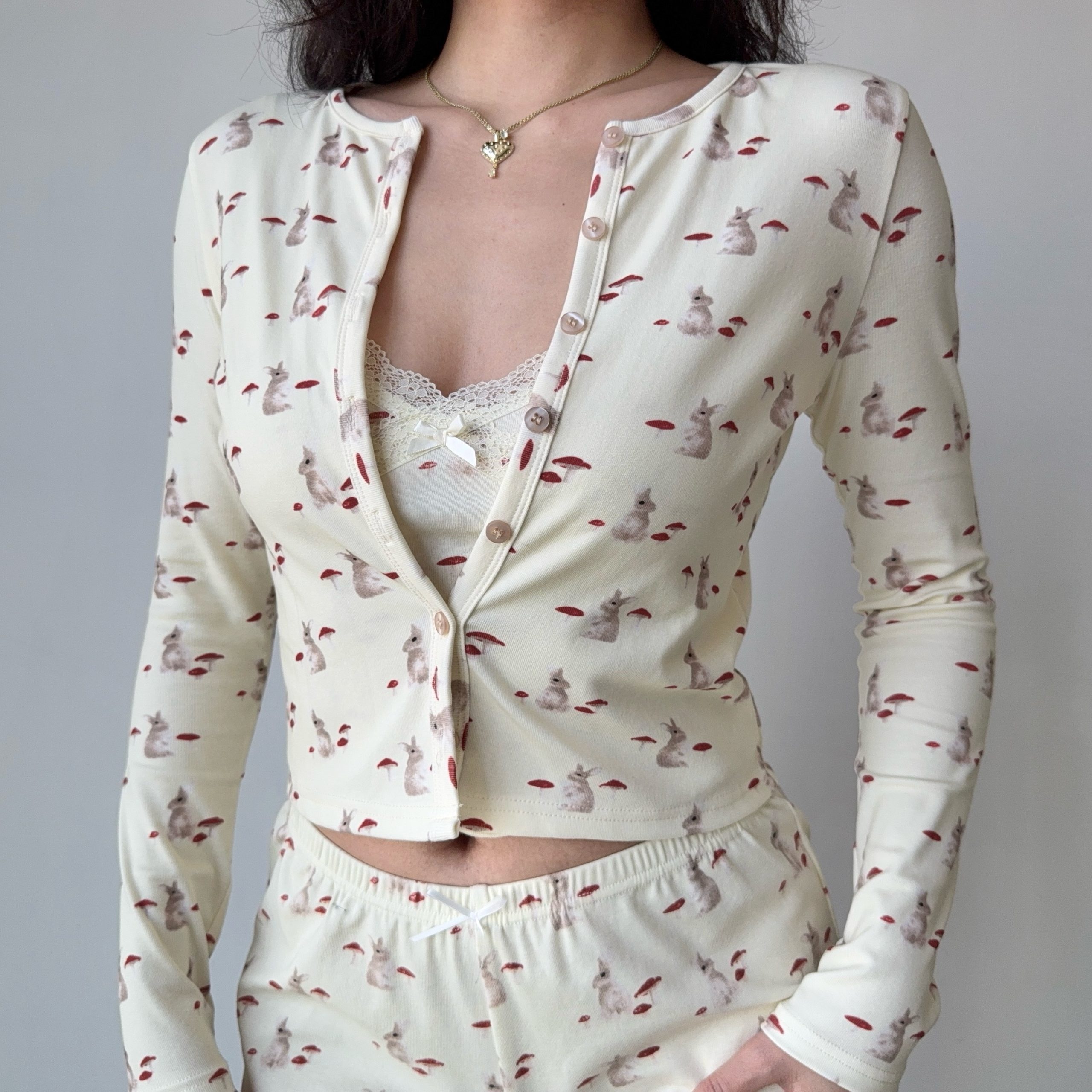 French Sweet Bunny Print Cami Pajama Cardigan and Shorts Loungewear Set for Women – Cute and Comfy Sleepwear Outfit French Sweet Bunny Print Cami Pajama Cardigan and Shorts Loungewear Set for Women – Cute and Comfy Sleepwear Outfit