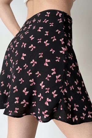 French Vintage Bow Print A-line Skirt for Women - Slim Fit Short Skirt with Y2K Style