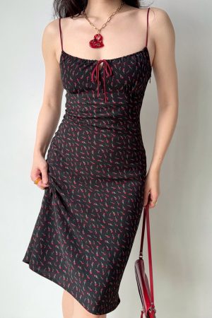 French Vintage Floral Color-Blocking Cami Dress - Mid-Length, Y2K Inspired, Perfect for Summer Outings and Casual Chic Looks