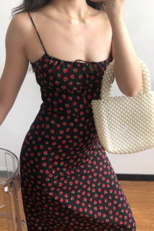 French Vintage Floral Slip Dress - Sexy Slim Fit Long Skirt for Beach & Casual Wear - Y2K Style