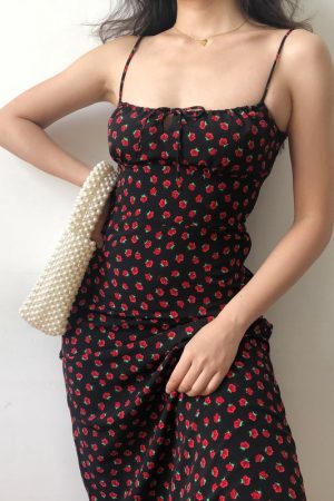 French Vintage Floral Slip Dress - Sexy Slim Fit Long Skirt for Beach & Casual Wear - Y2K Style