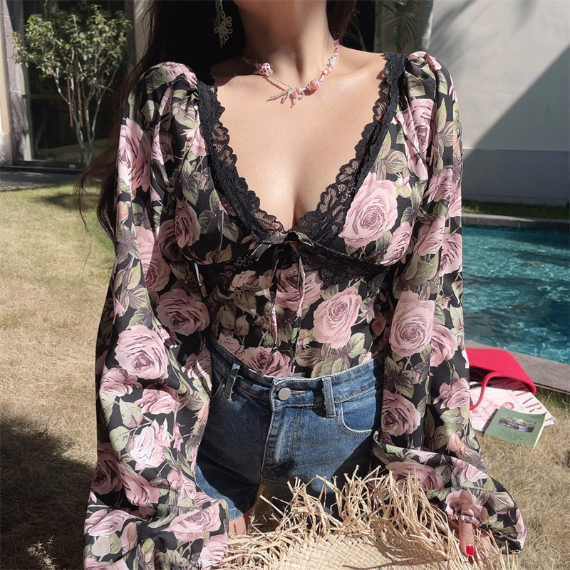 French Vintage Floral V-Neck Lantern Sleeve Blouse - Handmade Spring/Summer 2025, Waist-Cinched Vacation Top French Vintage Floral V-Neck Lantern Sleeve Blouse - Handmade Spring/Summer 2025, Waist-Cinched Vacation Top