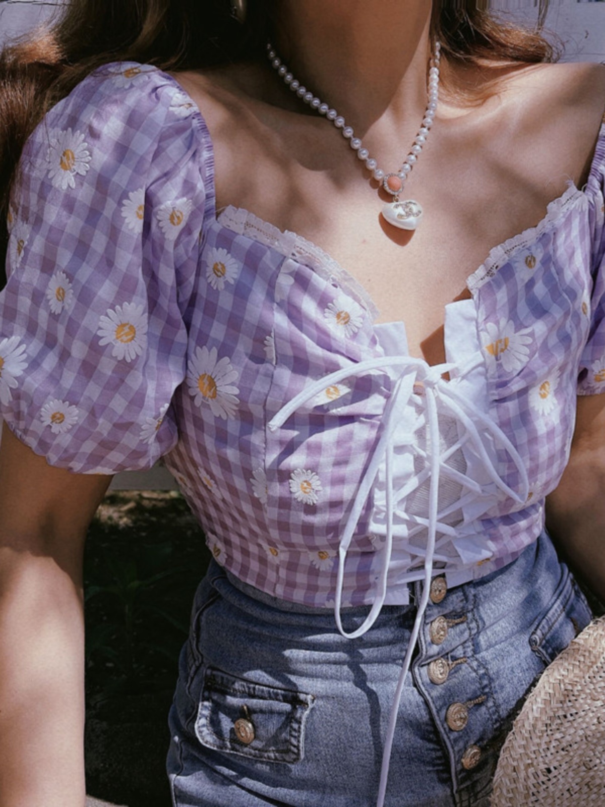 French Vintage Front Tie Daisy Print Square Neck Puff Sleeve Shirt Top for Spring/Summer 2025 - Chic 90s Inspired Fashion French Vintage Front Tie Daisy Print Square Neck Puff Sleeve Shirt Top for Spring/Summer 2025 - Chic 90s Inspired Fashion