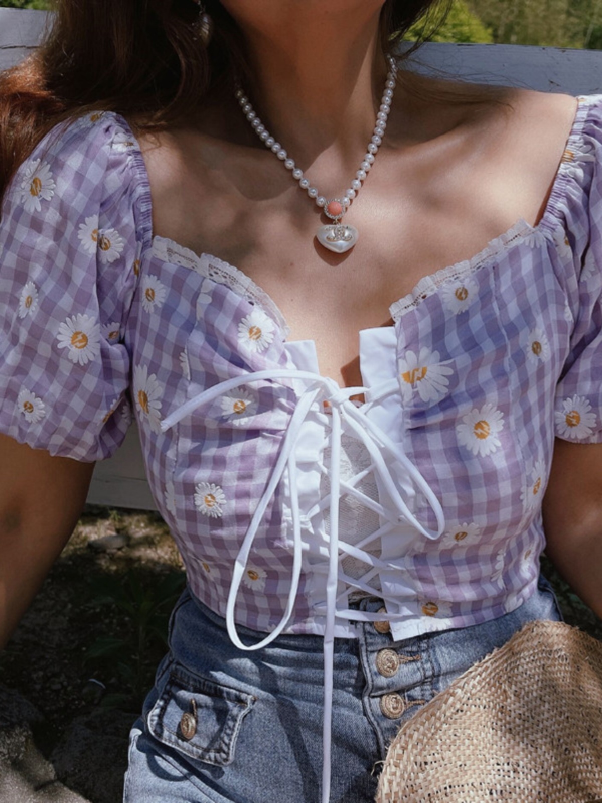 French Vintage Front Tie Daisy Print Square Neck Puff Sleeve Shirt Top for Spring/Summer 2025 - Chic 90s Inspired Fashion French Vintage Front Tie Daisy Print Square Neck Puff Sleeve Shirt Top for Spring/Summer 2025 - Chic 90s Inspired Fashion