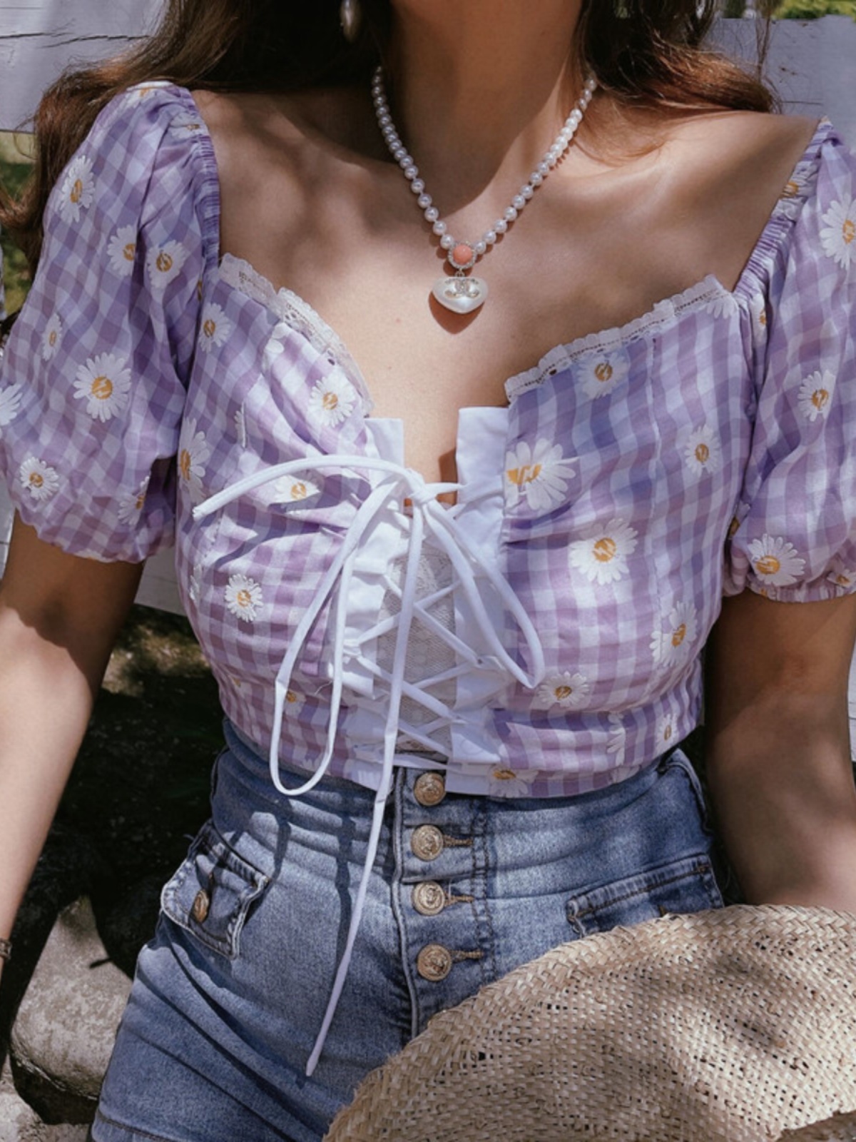 French Vintage Front Tie Daisy Print Square Neck Puff Sleeve Shirt Top for Spring/Summer 2025 - Chic 90s Inspired Fashion French Vintage Front Tie Daisy Print Square Neck Puff Sleeve Shirt Top for Spring/Summer 2025 - Chic 90s Inspired Fashion