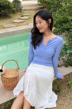 French Vintage Lace Mermaid Skirt with Irregular Hem - White Long Skirt for Boho and Y2K Style