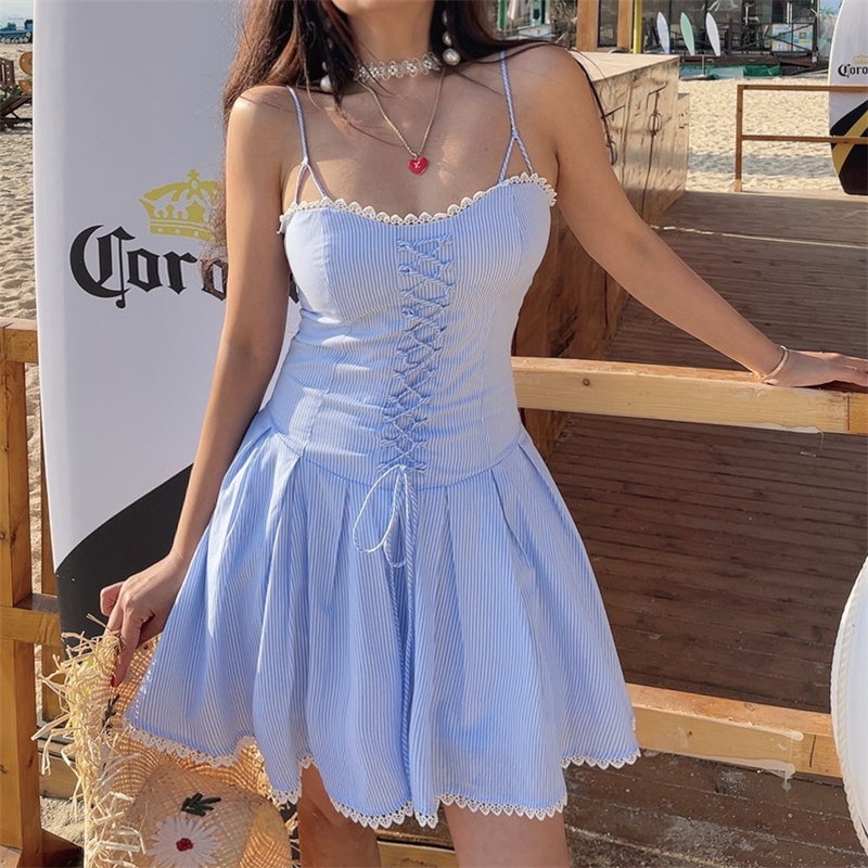 French Vintage Lace Trim Thin Strap Slip Dress - 2025 Spring/Summer Vacation Style for Women, Perfect for Y2K and Boho Looks French Vintage Lace Trim Thin Strap Slip Dress - 2025 Spring/Summer Vacation Style for Women, Perfect for Y2K and Boho Looks