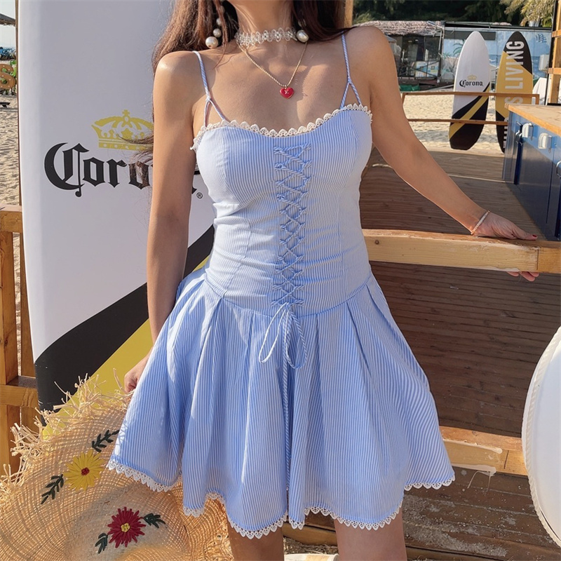 French Vintage Lace Trim Thin Strap Slip Dress - 2025 Spring/Summer Vacation Style for Women, Perfect for Y2K and Boho Looks French Vintage Lace Trim Thin Strap Slip Dress - 2025 Spring/Summer Vacation Style for Women, Perfect for Y2K and Boho Looks