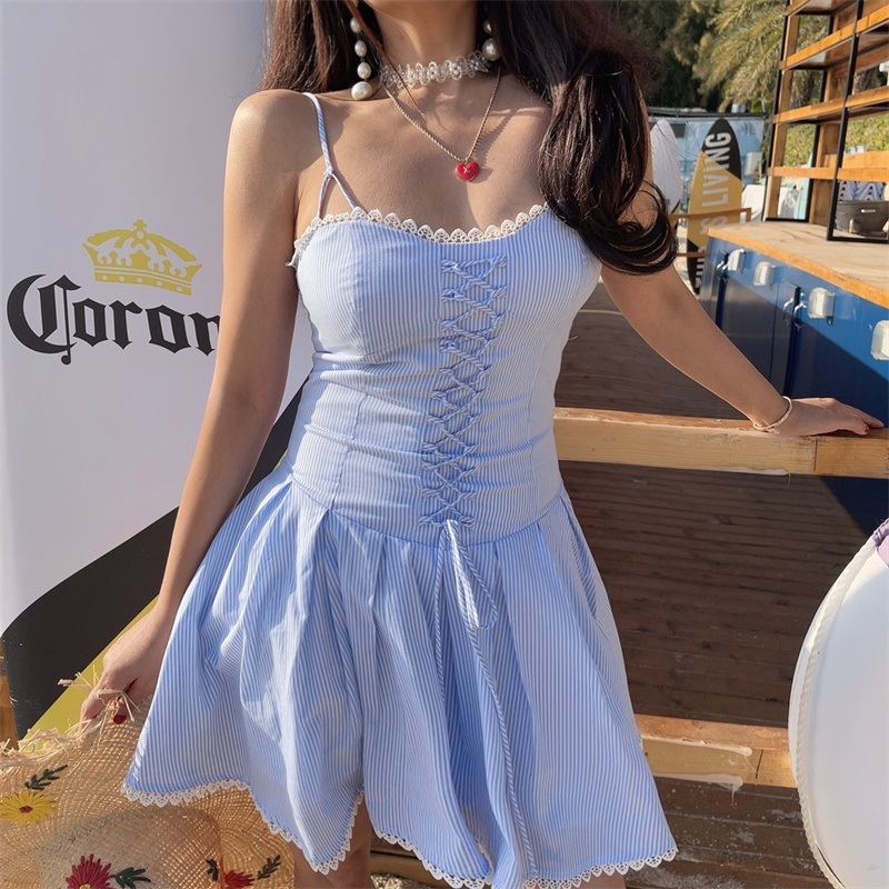 French Vintage Lace Trim Thin Strap Slip Dress - 2025 Spring/Summer Vacation Style for Women, Perfect for Y2K and Boho Looks French Vintage Lace Trim Thin Strap Slip Dress - 2025 Spring/Summer Vacation Style for Women, Perfect for Y2K and Boho Looks