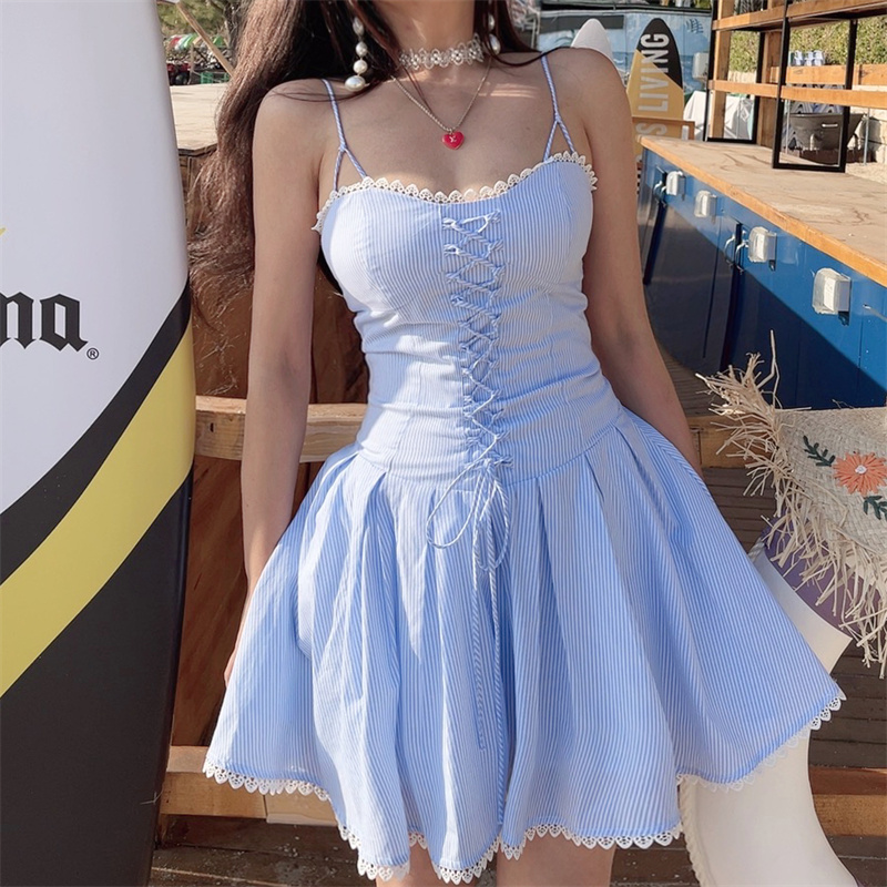 French Vintage Lace Trim Thin Strap Slip Dress - 2025 Spring/Summer Vacation Style for Women, Perfect for Y2K and Boho Looks French Vintage Lace Trim Thin Strap Slip Dress - 2025 Spring/Summer Vacation Style for Women, Perfect for Y2K and Boho Looks