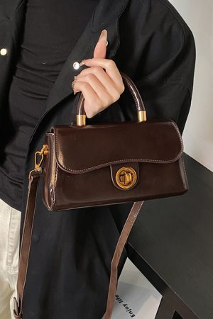 French Vintage Oil Wax Leather Handbag for Women - Textured Small Square Bag, Versatile Shoulder & Crossbody Bag, Spring/Summer 2025