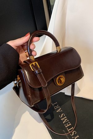 French Vintage Oil Wax Leather Handbag for Women - Textured Small Square Bag, Versatile Shoulder & Crossbody Bag, Spring/Summer 2025