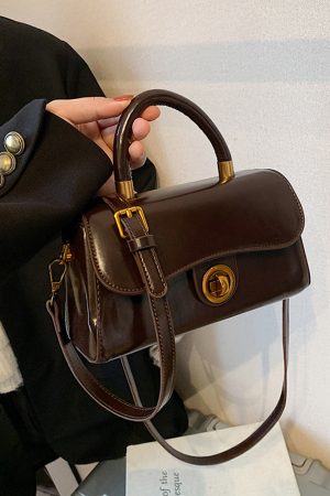 French Vintage Oil Wax Leather Handbag for Women - Textured Small Square Bag, Versatile Shoulder & Crossbody Bag, Spring/Summer 2025