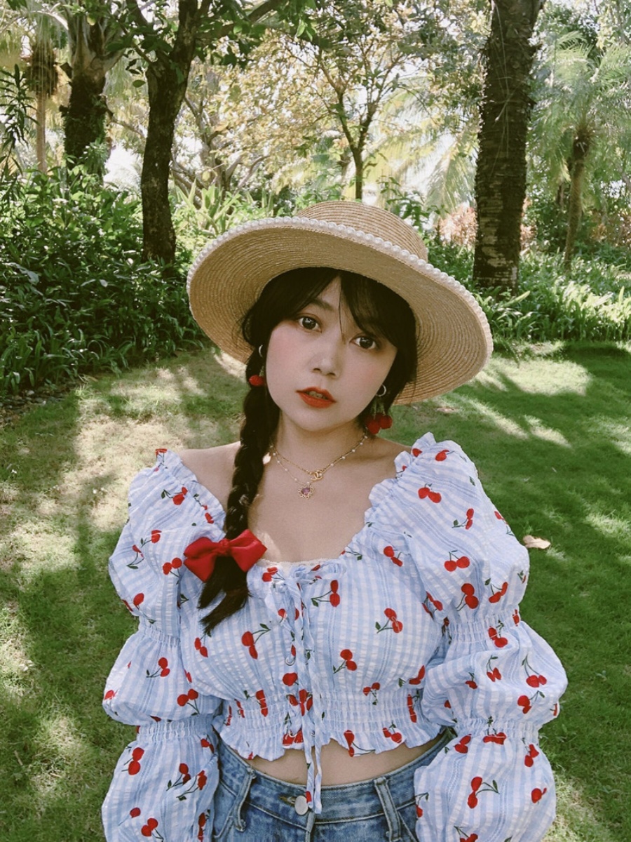 French Vintage Square Neck Puff Sleeve Drawstring Short Crop Top - 2025 Spring/Summer Fashion, Y2K Inspired, Chic Style French Vintage Square Neck Puff Sleeve Drawstring Short Crop Top - 2025 Spring/Summer Fashion, Y2K Inspired, Chic Style