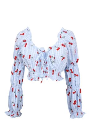 French Vintage Square Neck Puff Sleeve Drawstring Short Crop Top - 2025 Spring/Summer Fashion, Y2K Inspired, Chic Style